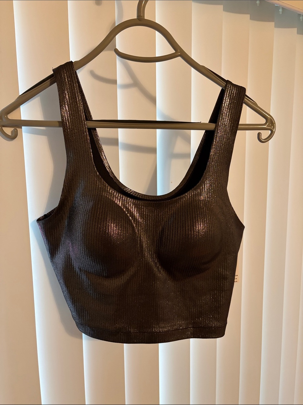 PINK VS Shiny Black Ribbed Bralette (Relay Bra Tank)
